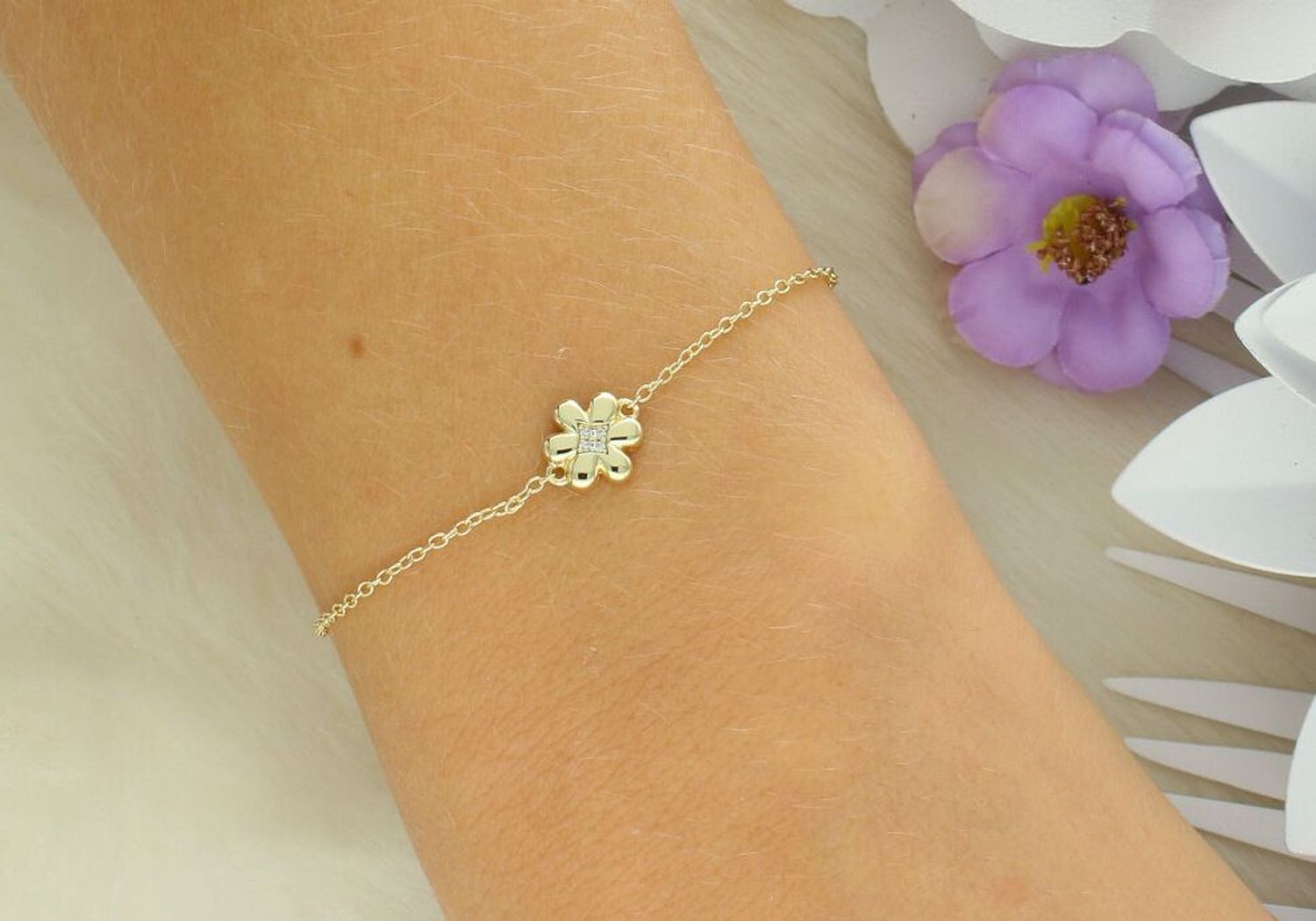 Bransoletka Nomination Italy Petit Sparkle 242300 012 – srebrna pozłacana z kwiatkiem, cyrkonie.jpg